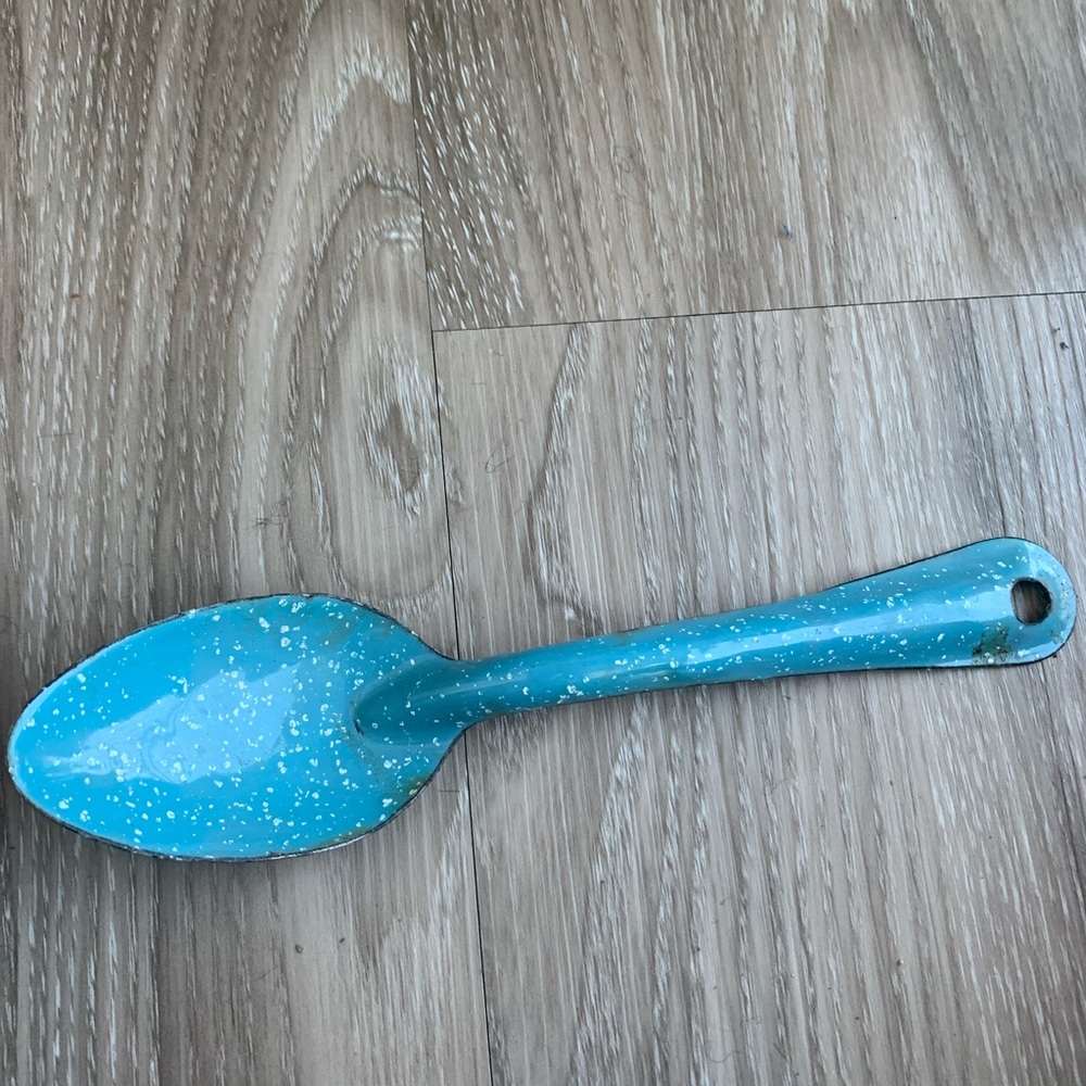 Vintage enamelware spoon 10”